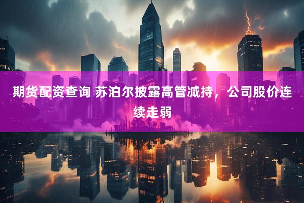 期货配资查询 苏泊尔披露高管减持，公司股价连续走弱